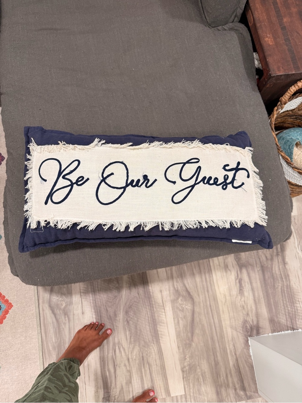 Be Our Guest Decorative Pillow - Navy and Cream